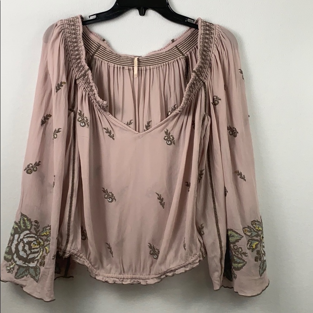Free people embroidered light pink top